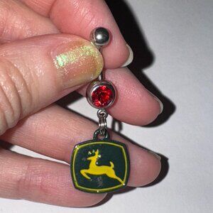 Red Gem John Deere Dangle Belly Ring